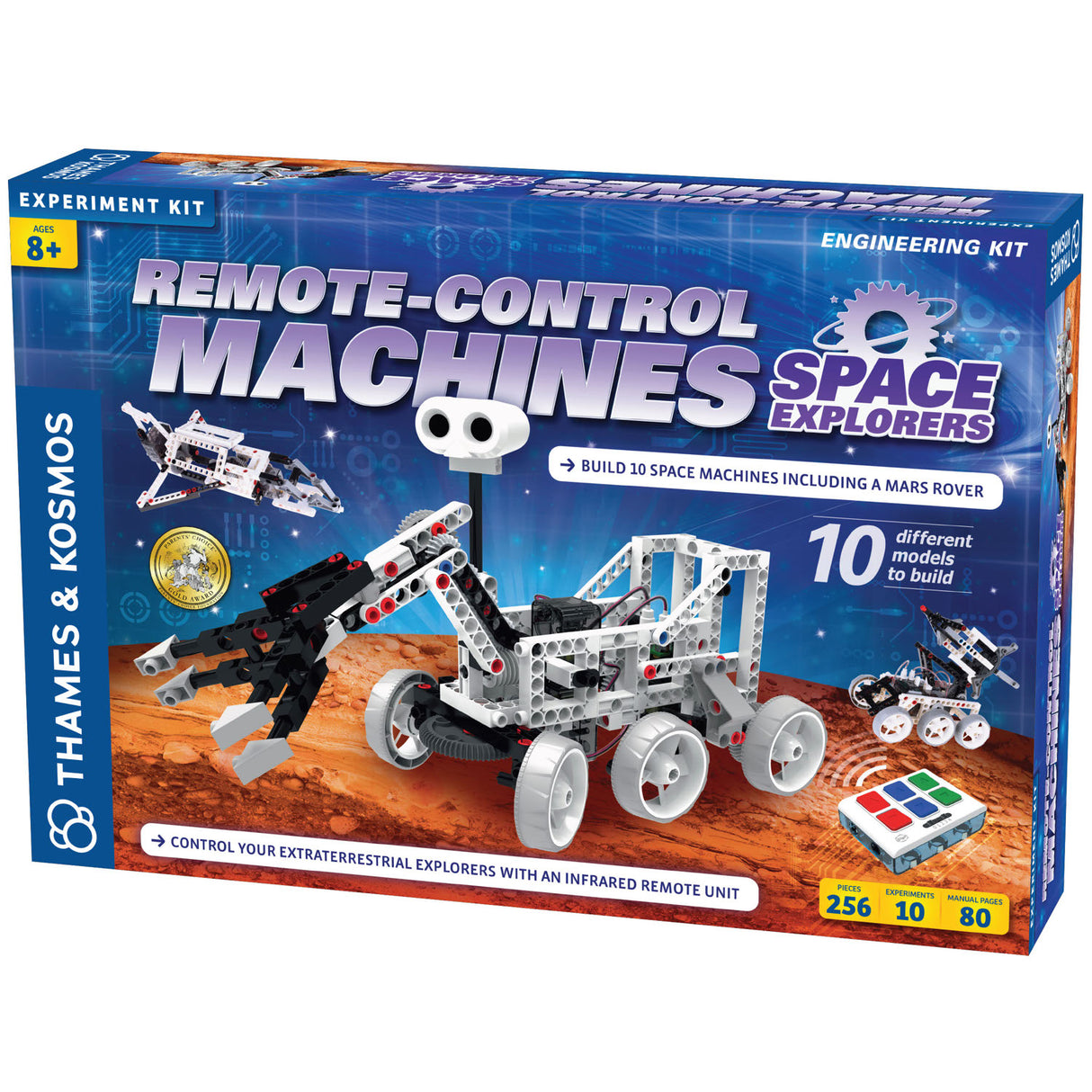 Remote Control Space Explorers engineering kit box featuring a robotic Mars rover model and space vehicles for kids 8+.