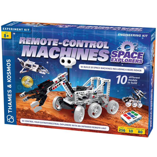 Remote Control Space Explorers engineering kit box featuring a robotic Mars rover model and space vehicles for kids 8+.