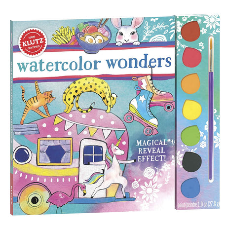 Watercolor Wonders watercolor starter kit with paints, brush, and magical reveal effect for kids’ creative art projects.