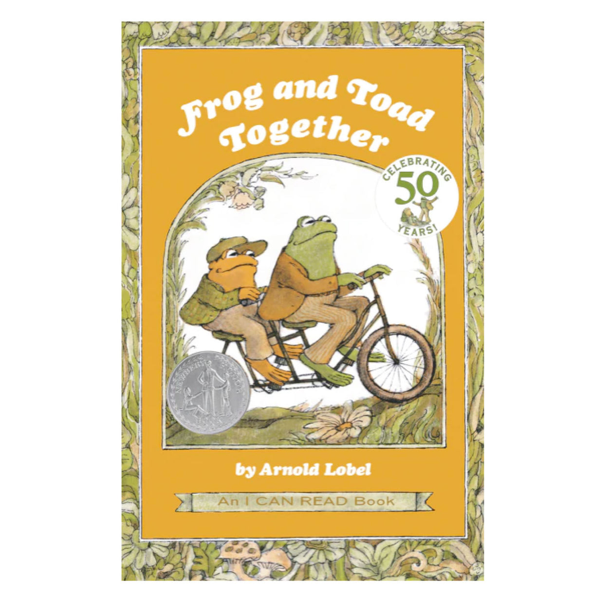 Level 2 Frog and Toad Together book cover with Frog and Toad riding a bicycle celebrating 50 years.