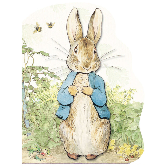 Peter Rabbit Shaped Board Book featuring classic Beatrix Potter illustration of Peter Rabbit in his blue jacket.
