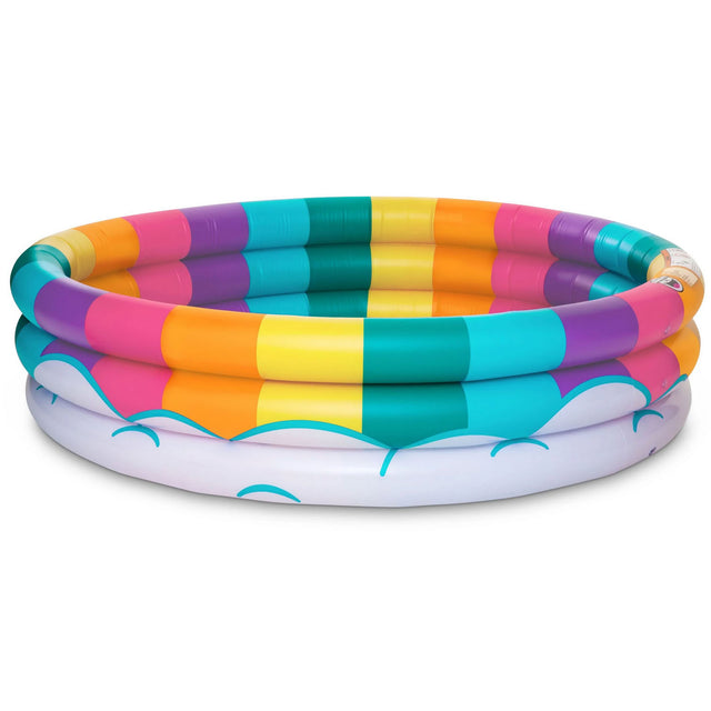 Inflatable Pool | Rainbow kiddie pool with colorful rings and cloud design, large enough for summer splash fun.