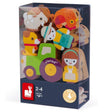 Lacing Farm Beads wooden animal and character figurines with tractor and string for toddlers ages 2-4.