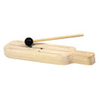 Tongue Drum with four unique tones, made of unfinished maple, includes striker with black rubber ball for toddlers.