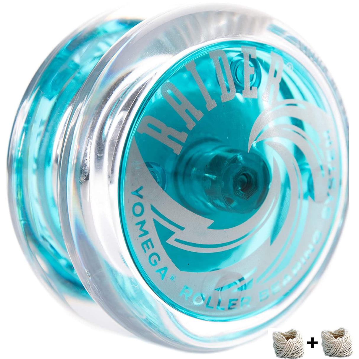 Close-up of the blue transparent Yoyo | Raider featuring steel ball bearings and precise axle for advanced play.