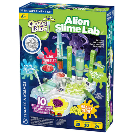 Ooze Labs Alien Slime Lab with lab station, slime tools, and glowing, color-changing alien slime for kids 6 and up.