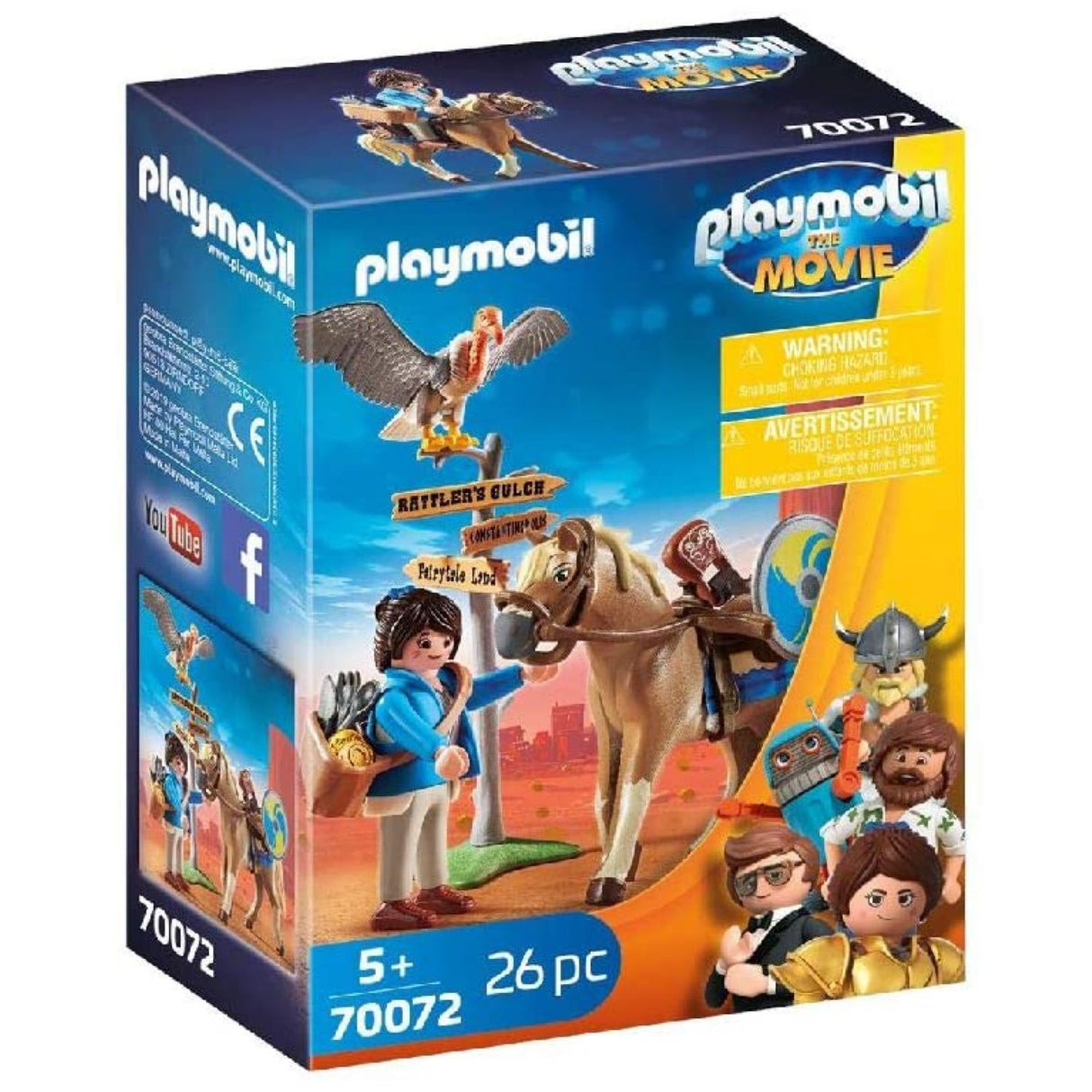 Playmobil:The Movie Marla with Horse playset featuring Marla figure in blue cardigan, horse, and accessories for kids 5+.