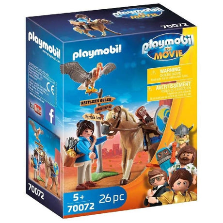 Playmobil:The Movie Marla with Horse playset featuring Marla figure in blue cardigan, horse, and accessories for kids 5+.