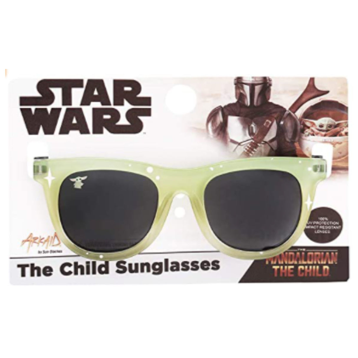 Arkaid The Child Sunglasses inspired by Star Wars with green frames and 100% UV protection for kids.