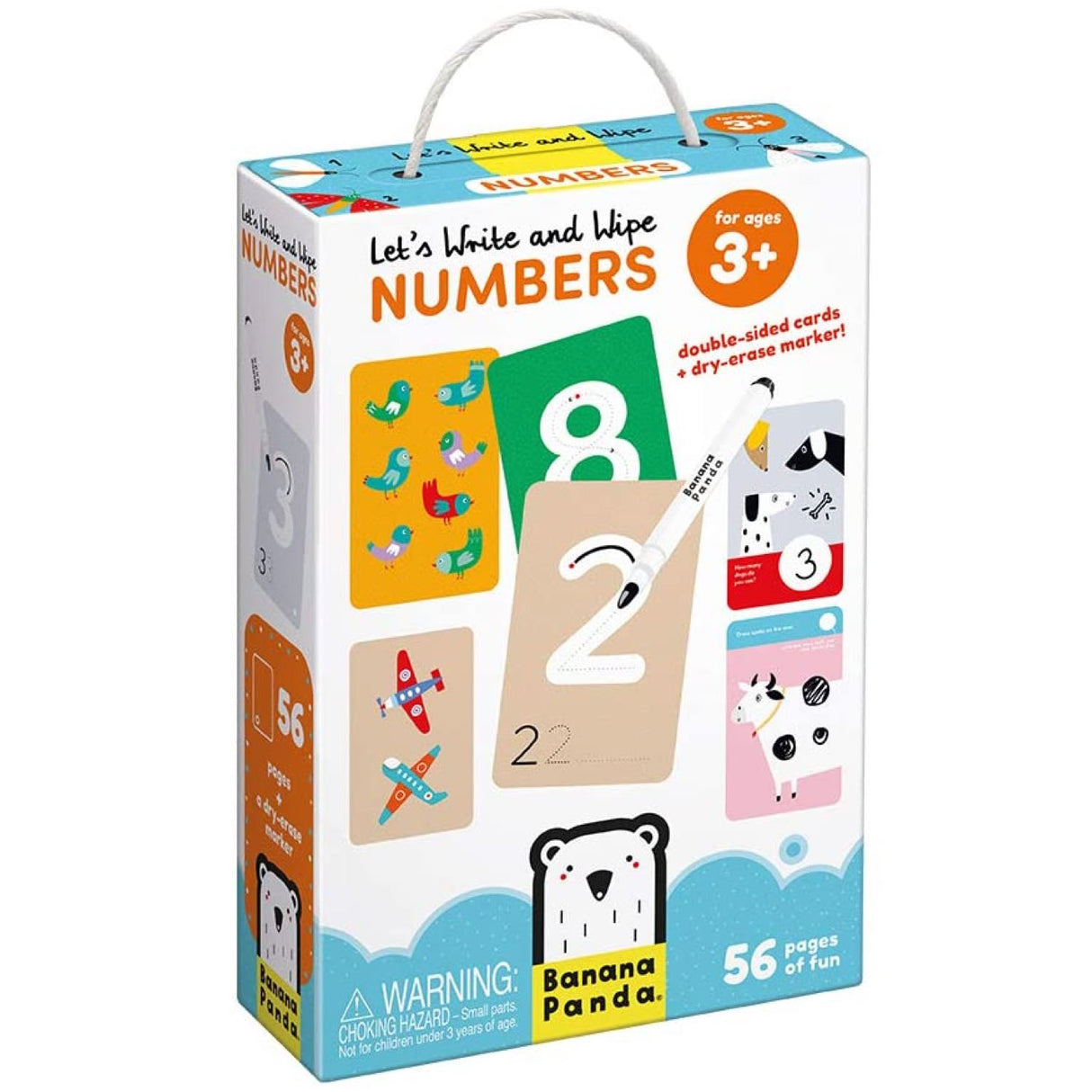 Let's Write & Wipe Numbers educational cards for ages 3+ with 56 double-sided wipe-off pages and dry-erase marker.