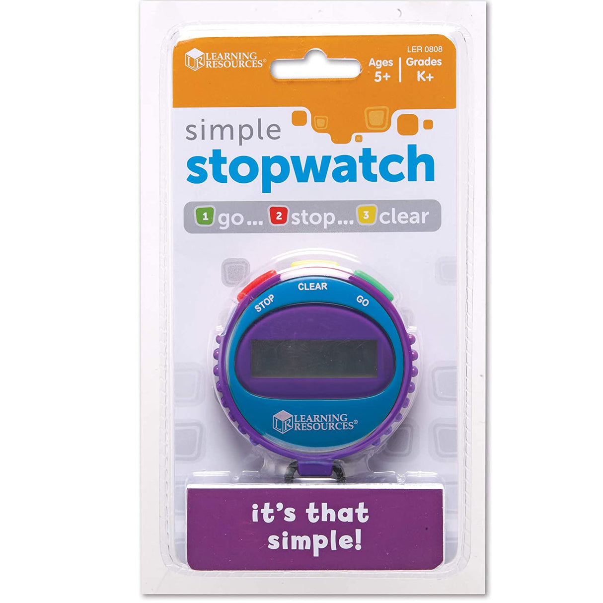 Stop Watch with three buttons for go, stop, and clear, easy-to-use timer for kids and adults, ages 5+