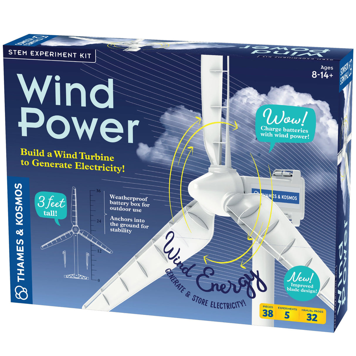 Wind Power STEM kit featuring a realistic wind turbine model with adjustable blades for generating electricity.