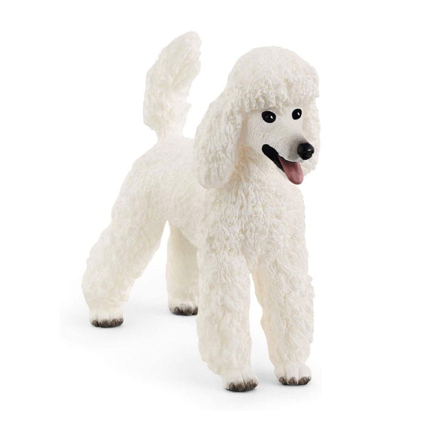 Schleich Poodle figurine with detailed soft curly white coat, lifelike and ideal for kids aged 3-8.