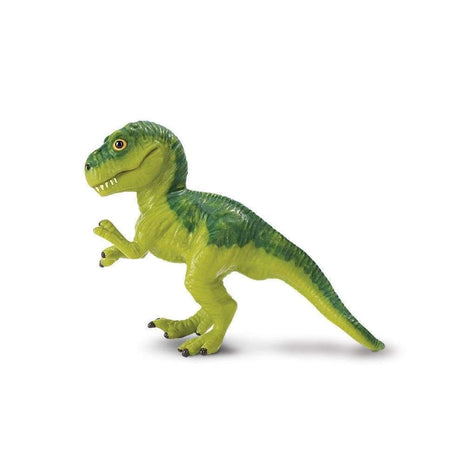 T Rex Baby dinosaur model in green shades, 3.25 inches long, detailed and realistic from Wild Safari® Prehistoric World.