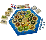 Compact version of the classic Catan board game with miniature pieces and resource cards, ideal for travel and three players