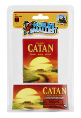 Compact Worlds Smallest Catan game in blister pack with vibrant cover art and travel-friendly size for strategy fans ages 10 and up