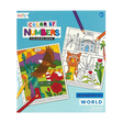 Color by Numbers Wonderful World Coloring Book with Statue of Liberty and Taj Mahal illustrations for kids ages 6 and up.