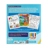 Back cover of Color by Numbers Wonderful World Coloring Book showing sample country illustrations and product details.