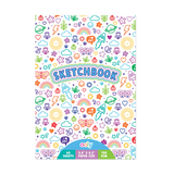 Colorful Doodles Sketchbook with 60 sheets, travel-friendly 5.8” x 8.3” size, perfect for kids’ creative drawings.