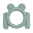 Soft silicone frog-shaped teether with textured surfaces designed to soothe and engage babies’ gums and fingers.