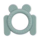 Soft silicone frog-shaped teether with textured surfaces designed to soothe and engage babies’ gums and fingers.