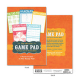 On-the-Go Game Pad with five classic paper games including Hangman, Tic-Tac-Toe, and Dots and Boxes for all ages.