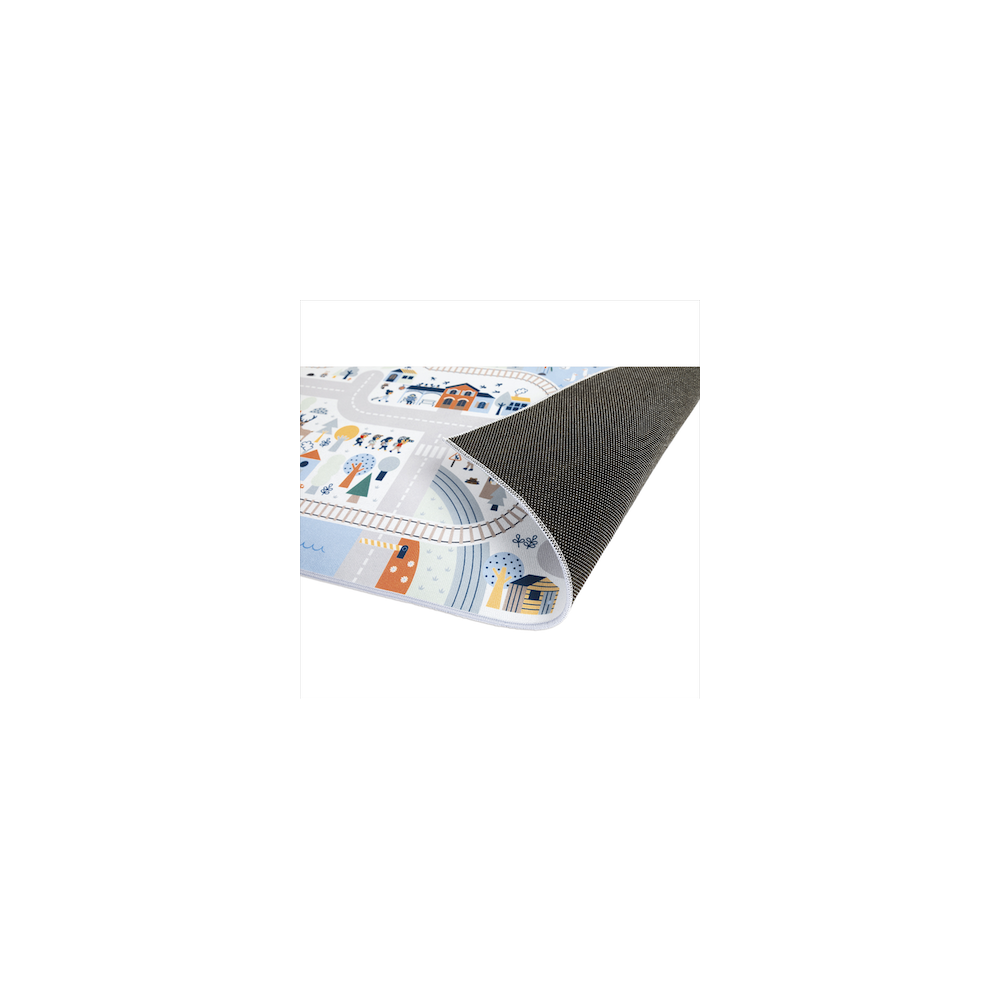 Crossroads White Valley Play Mat showing non-slip backing and snowy mountain road design for imaginative play.