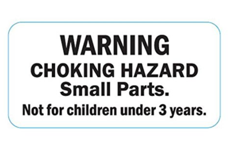 Country | Chicken Coop warning label showing choking hazard for small parts not for children under 3 years.