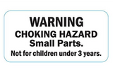 Country | Chicken Coop warning label showing choking hazard for small parts not for children under 3 years.