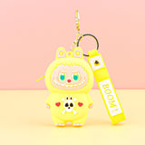 Labubu Coin Purse BOOM! bright yellow silicone coin purse with keychain and playful character design.