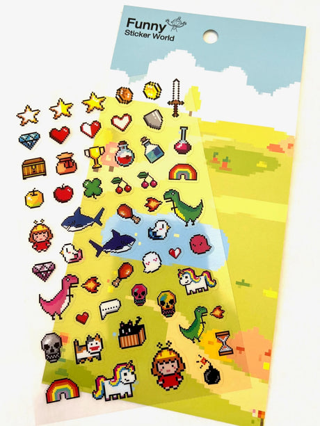 Video Game Party Stickers feature colorful pixel art characters and icons to personalize notes and planners.