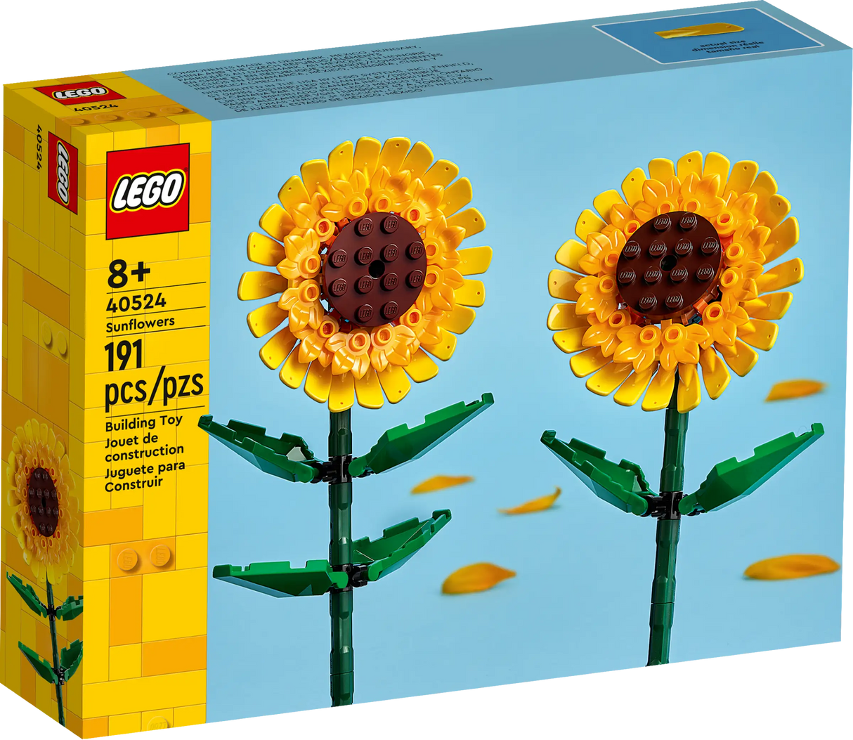 LEGO Botanicals Sunflowers building kit with bright yellow blooms and green stems, perfect for cheerful decor.