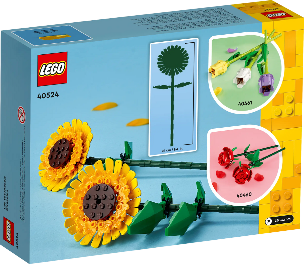 LEGO Botanicals Sunflowers building kit with vibrant yellow petals and green stems, perfect for cheerful floral displays.