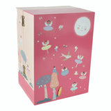 Jewelry Box | Enchanted Wardrobe with ballerinas, moon, birds, and mushrooms on pink background, whimsical design.
