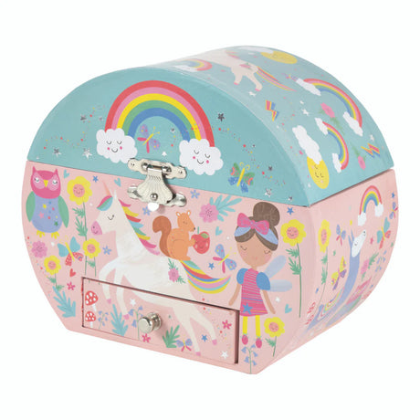 Jewelry Box | Rainbow Fairy with fairies, unicorns, rainbows, and a drawer for storing treasured trinkets.