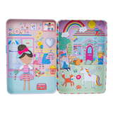 Magnetic Playtime | Rainbow Fairy with 3 sheets of pop-out magnets and 2 colorful play scenes in a reusable tin.