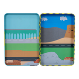 Magnetic Playtime | Construction open tin showing two play scenes with roads and construction backgrounds inside.