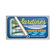 Box of three black ink pens designed to look like sardines in an open tin can with a blue label.