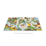 Crossroads Countryside Play Mat with winding roads, farm, forest, animals, and play vehicles for imaginative kids 2+.
