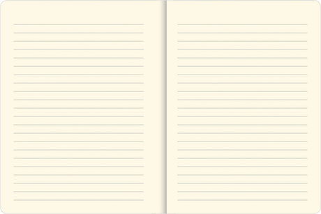 Open journal showing smooth, lined cream-colored pages perfect for writing or sketching creative ideas.