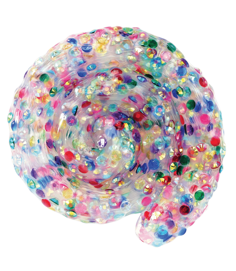 Trendsetters Birthstone Thinking Putty is a colorful, translucent putty with embedded multicolored glitter dots.