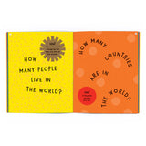 Open page of a book with bright colors and simple questions.
