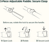 Illustration showing the secure clasp assembly steps for the 3-piece adjustable paddle on the Weekender Nano Kids' Inflatable Paddle Board.