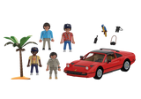 PLAYMOBIL Magnum P.I. Ferrari 308 GTS Quattrovalvole with figures Thomas Magnum, T.C., Rick, Higgins, and palm tree.