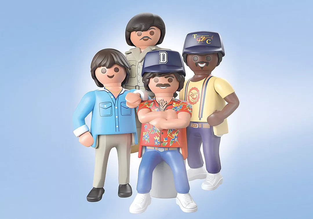 PLAYMOBIL figures of Thomas Magnum, T.C., Rick, and Higgins from Magnum P.I. Ferrari 308 GTS Quattrovalvole set.