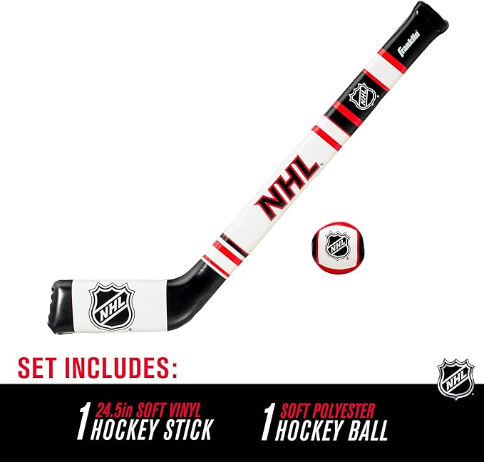 NHL Soft Sport Hockey Set with 24.5in soft vinyl hockey stick and soft polyester hockey ball for kids indoor play.