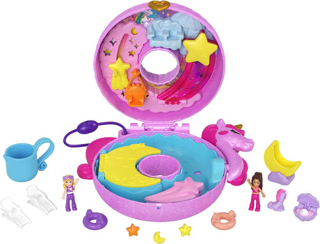 Polly Pocket Sparkle Cove Unicorn Floatie Compact with water play, micro dolls, and colorful storytelling accessories.