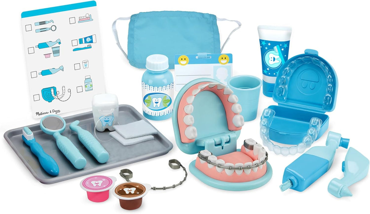 Super Smile Dentist Play Set with oversized teeth, dental tools, mask, trays, and accessories for pretend dental care.