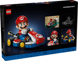 Mario Kart Mario & Standard Kart LEGO set featuring posable Mario figure and detailed racing kart with display stand.