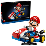 Mario Kart Mario & Standard Kart LEGO model with posable Mario figure and detailed racing kart on display stand.